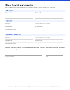 First page of Direct Deposit Authorization
