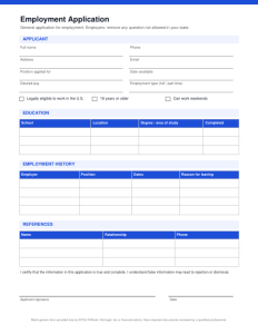 First page of Employment Application