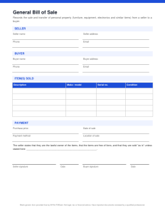 First page of General Bill of Sale