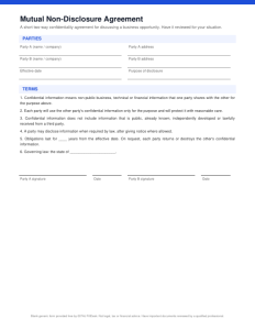 First page of Mutual Non-Disclosure Agreement
